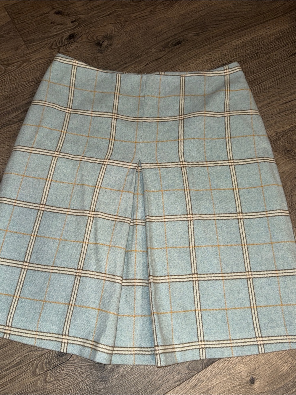 Barneys New York Light Blue Plaid Skirt with Cream and Tan Trim